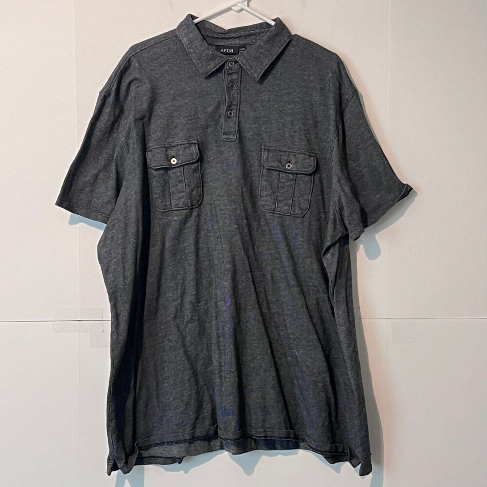 Apt 9 Mens Polo Shirt Size 3XLT Grey Soft Woven Short Sleeve Pockets Collared